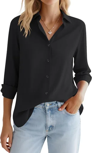 Miniatura 17 de LOMON Camisa de Botones para Mujer Tops de Primavera Verano Manga Larga Negocios Elegante Casual Blusas con Cuello Conjuntos de Trabajo Ropa