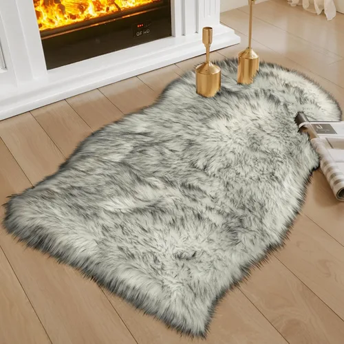 Miniatura 49 de Ciicool Alfombras de Piel de Oveja Sintética Suaves Alfombra de Piel Sintética Suave Beige Alfombra Esponjosa Funda para Silla y Sofá Alfombra