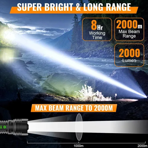 Miniatura 3 de Hoxida Linternas de Camping Recargables de Altos Lúmenes - 2000 Metros de Haz Largo, Súper Brillante, Linterna LED, Impermeable, Luces de Tienda