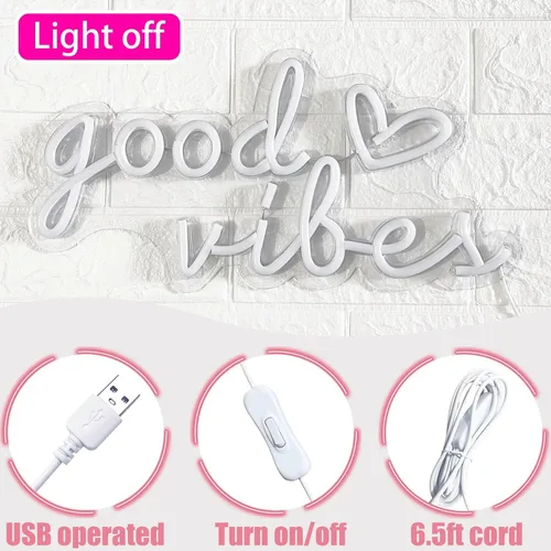 Miniatura 5 de HOHOSIGN Letrero de Neón Good Vibes para Decoración de Pared Letrero de Luces de Neón, 16"x8" Corazón y Good Vibes Letreros LED para Pared