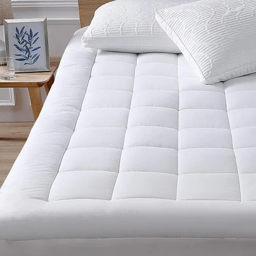 Funda de colchón acolchada con profundo bolsillo de 18 pulgadas, 300 hilos de algodón, de Oaskys, Abajo, Blanco, Completo