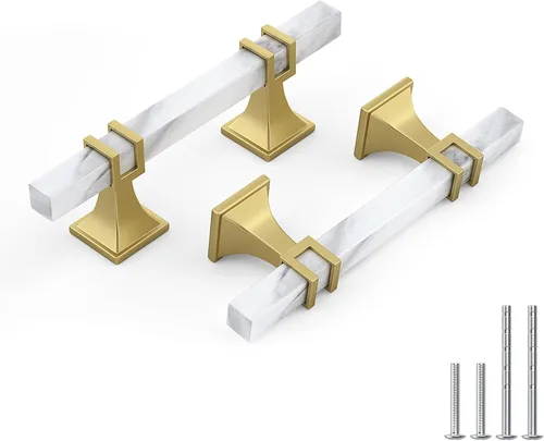 Miniatura 9 de Haliwu Paquete de 5 tiradores de gabinete con barra en T negra y dorada de 3 pulgadas, tiradores de puerta para armarios de cocina, manijas de zinc