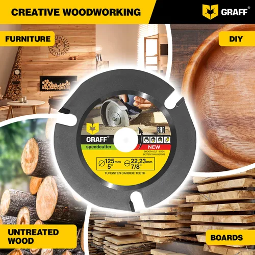 Miniatura 9 de GRAFF SPEEDCUTTER Disco de tallado de madera de 5 pulgadas para amoladora angular - Hoja de sierra circular para cortar, esculpir y dar
