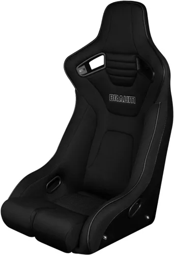 Braum Serie Elite-R Asientos de carreras – Asiento de cubo fijo con respaldo de fibra de carbono – Tela negra y tubería + Montaje inferior (se