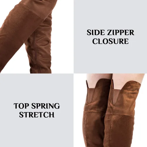 Miniatura 2 de katliu Women's Knee High Boots Suede Chunky Heel Side Zipper Fashion Boots Stretch Winter Long Boot