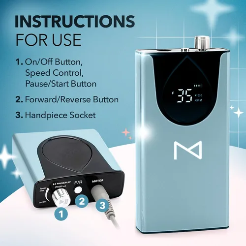 Miniatura 7 de M Max - Taladro de uñas profesional - Lima de uñas con motor sin escobillas 2 en 1 - Eléctrica, inalámbrica, carcasa de aleación de aluminio, 35000