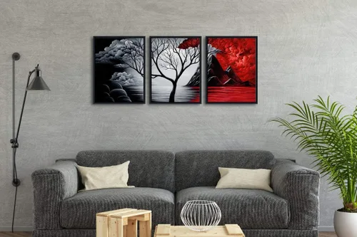 Miniatura 3 de Wieco Art Arte de pared enmarcado, arte de pared de árbol de nube, impresión HD de pinturas al óleo, paisaje, impresiones en lienzo para decoración