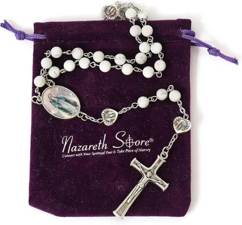 Miniatura 4 de Nazareth Store Cuentas de piedra natural con corazón de epoxi milagroso, cuentas de metal, collar de rosario, regalos cristianos de piedras preciosas