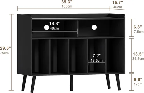 Miniatura 2 de ChooChoo - Soporte para tocadiscos, mesa para tocadiscos con almacenamiento para vinilos, gabinete para tocadiscos hasta 350 álbumes, organizador
