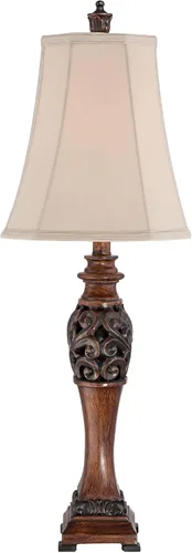 Miniatura 7 de Regency Hill Exeter Lámparas de Mesa de Estilo Tradicional 30" de Alto Juego de Tamaño Completo de 2 Bronce Madera Tallada Hoja Crema Pantalla