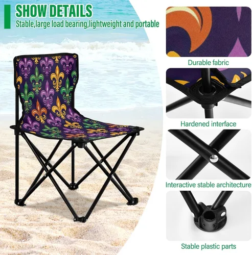 Miniatura 5 de Outdoor Folding Mardi Gras Carnival Gold Flower Camping Chairs for Adults Portable Camping Chair Lightweight Lawn Chair 202a6665