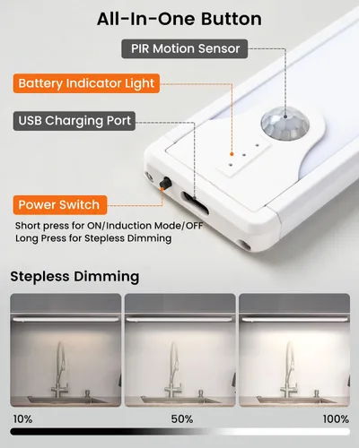 Miniatura 4 de Luces para debajo del gabinete de 8 pulgadas, 41 LED recargables con sensor de movimiento magnético, luz para interiores, brillo regulable de 6000