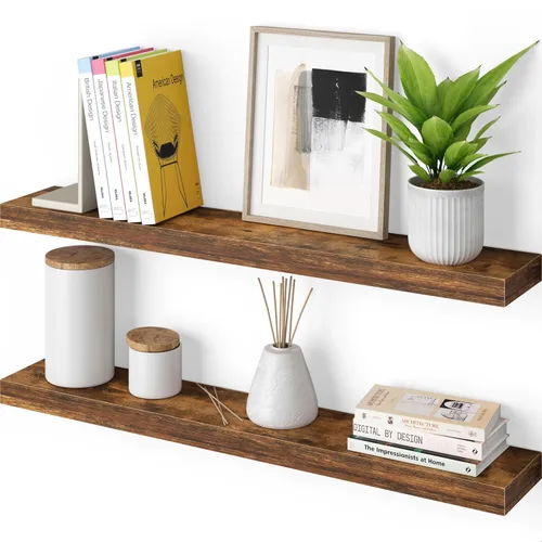 Miniatura 9 de Ballucci - Estantes flotantes, juego de 2 estantes de pared de madera de 36 pulgadas, con soportes invisibles para baño, sala de estar, dormitorio