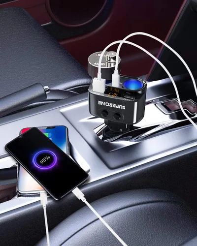 Miniatura 7 de SUPERONE Adaptador de corriente divisor de encendedor de cigarrillos de 200 W, cargador de coche USB C con entrega de potencia de 20 W 3.0 y QC 3.0