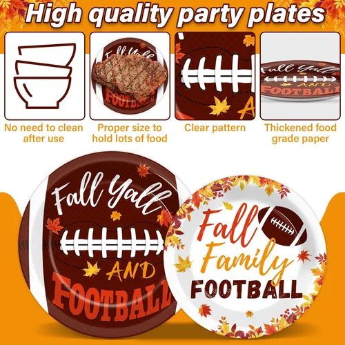 Miniatura 3 de 96 piezas de suministros para fiesta de otoño de fútbol, vajilla rústica de fútbol y otoño, platos, servilletas, hojas de arce, decoración de mesa