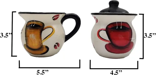 Miniatura 2 de ACK Tuscany - Juego de crema y azúcar de cerámica pintada a mano en grano de café colorido, azucarero con tapa