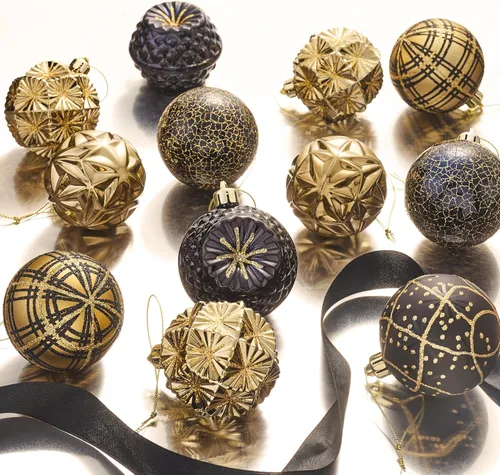 Miniatura 4 de Valery Madelyn Adornos para árboles de Navidad, 9 unidades, 2.36 pulgadas, negro y dorado, irrompibles, adornos de bola colgante de lujo