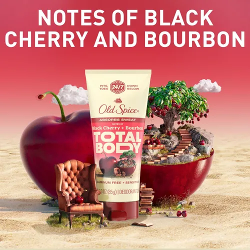 Miniatura 7 de Old Spice Crema desodorante para todo el cuerpo para hombres, sin aluminio, cereza negra + aroma a borbón, protección contra olores 24/7, frescura
