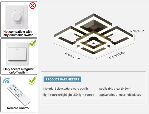 Miniatura 4 de GEADI Lámpara de techo moderna regulable, lámpara de techo LED blanca de 35.4 pulgadas con control remoto, accesorio de iluminación rectangular