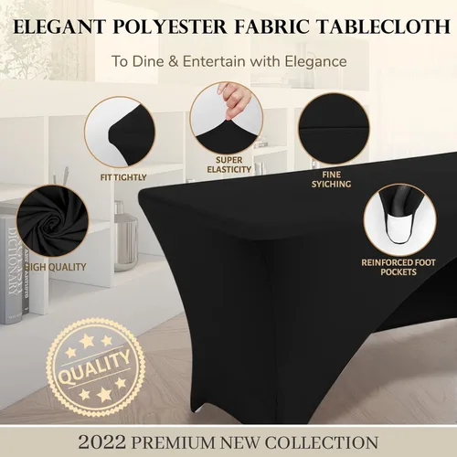 Miniatura 3 de Mantel de elastano ajustable de poliéster de 6 pies, mantel elástico para mesa, con espalda abierta, color negro