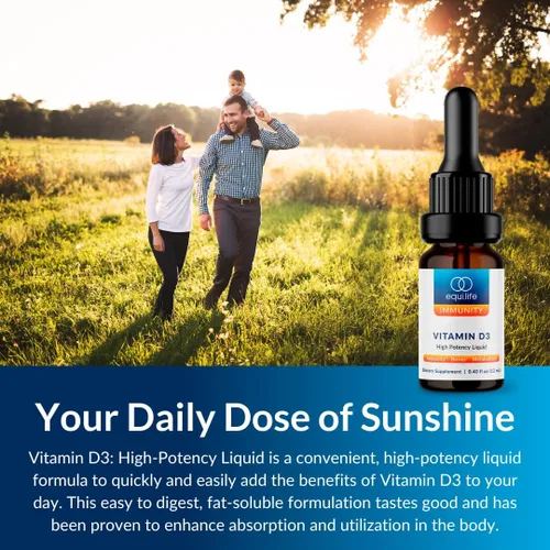 Miniatura 4 de Equilife Vitamina D3: gotas líquidas de alta potencia para una fácil digestión y absorción, apoya la función inmunológica, promueve la salud ósea