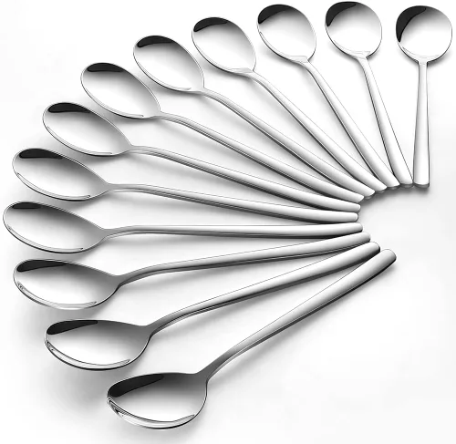 Miniatura 7 de Cucharas coreanas, 6 cucharas mezcladoras de acero inoxidable, cucharas de arroz de 8 pulgadas con mango plano largo, diseño poco profundo para una