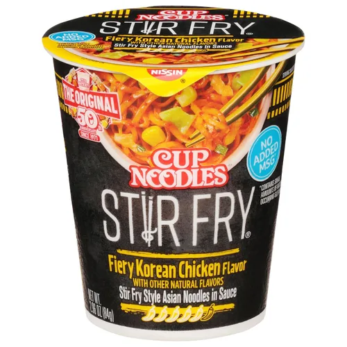 Nissin - Fideos en taza Cup Noodles con fideos fritos en salsa con sabor a pollo picante, 2.96 onzas (paquete de 6 unidades)