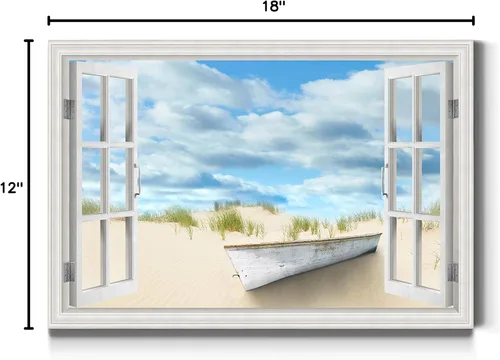 Miniatura 8 de Renditions Gallery Lienzo decorativo para pared, vista de barco viejo atracado en la playa de arena blanca, obra de arte para colgar en la pared