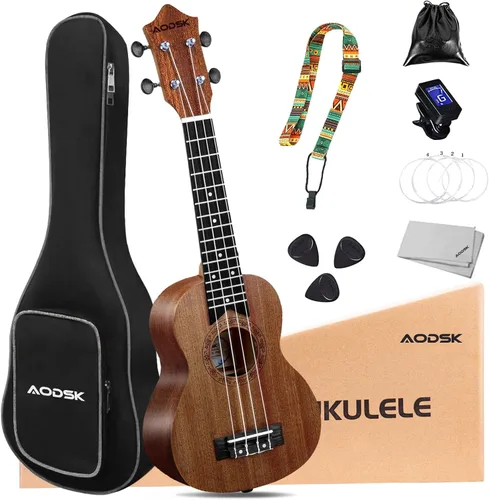 Miniatura 19 de AODSK Ukelele negro de concierto para principiantes de 23 pulgadas con correa para bolsa de concierto, cuerda de nailon, 4 púas, regalo de vacaciones
