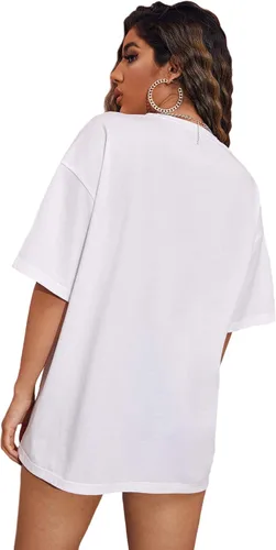Miniatura 2 de SheIn Camiseta holgada de media manga con estampado de figuras para mujer