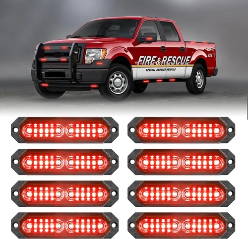 Miniatura 8 de HLauto 1200T Luces de rejilla estroboscópicas de emergencia: 8 piezas 12 LED con función de sincronización, luces de advertencia de seguridad