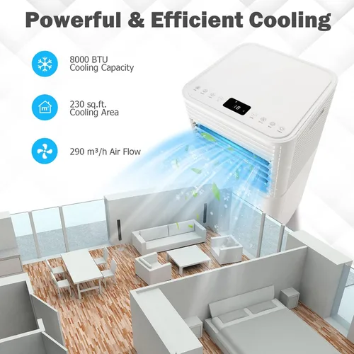 Miniatura 2 de PETSITE Aire acondicionado portátil, unidad de enfriamiento de CA de 8000 BTU para habitación, unidad de CA 3 en 1 con enfriador de aire, ventilador