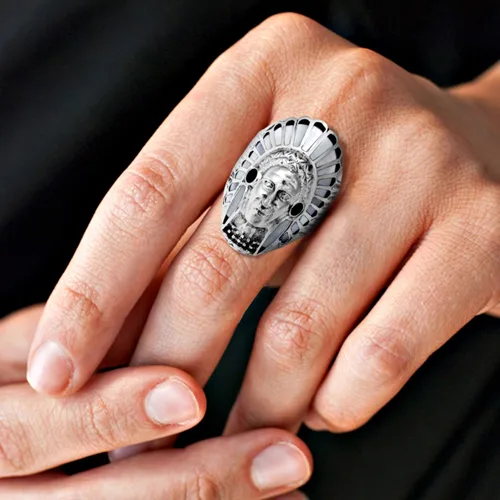 Miniatura 5 de Anillo de plata de ley 925 de AeraVida Nativo Americano y Onyx Negro de Imitación