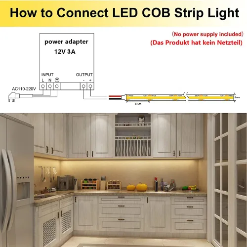 Miniatura 7 de TOPAI Tira de luz LED COB de 12 V, 3000 K, blanco cálido, impermeable, IP65, 480 LEDs/M, súper brillante, 4000 lúmenes, CRI>90, 16.4 pies, sin