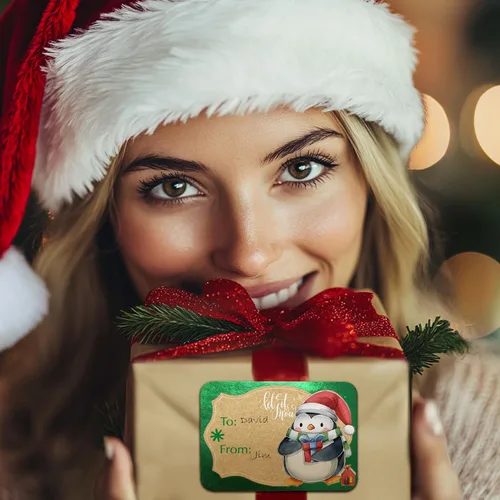 Miniatura 6 de party funny 80 etiquetas adhesivas de papel de estraza de papel de aluminio, 8 diseños gigantes, etiquetas de nombre de Navidad para escribir