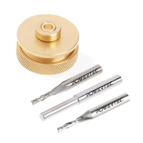 Miniatura 18 de POWERTEC Kit de incrustaciones de enrutador, juego de guía de buje de latón macizo con pasador de alineación, brocas en espiral de carburo