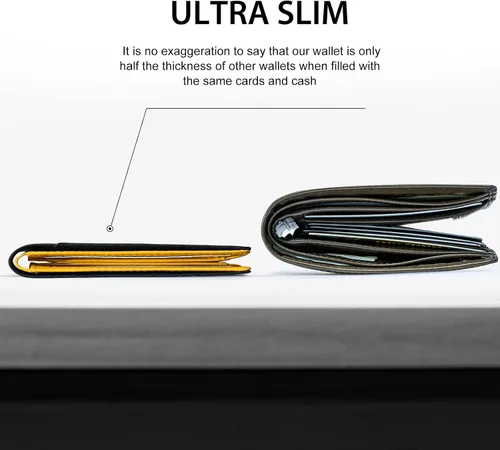 Miniatura 2 de GSOIAX Billetera delgada para hombre con bloqueo RFID, carteras plegables para hombres, minimalista, de piel auténtica, fibra de carbono, tarjetero