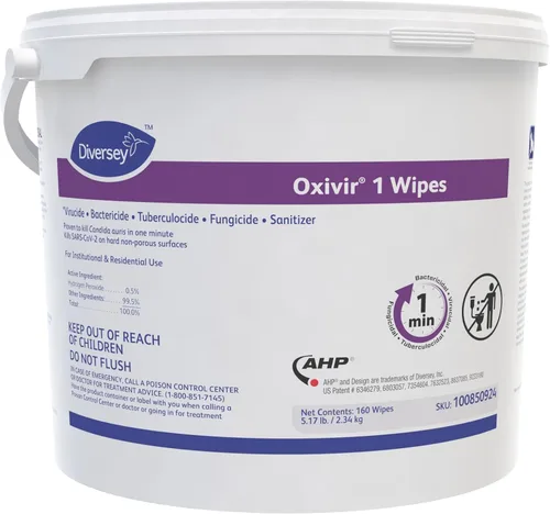 Miniatura 9 de Oxivir Diversey 1 100850923 - Toallitas desinfectantes de limpieza, prehumedecidas con peróxido de hidrógeno acelerado AHP, sin perfume, 160