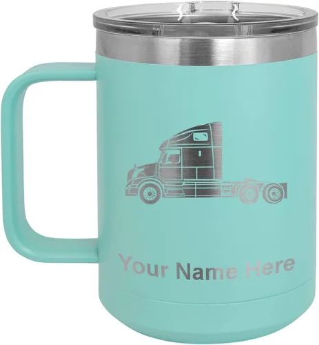 Miniatura 22 de LaserGram Taza de café aislada al vacío de 15 onzas, cabina de camión, grabado personalizado incluido (negro)