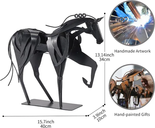 Miniatura 2 de SunBlogs Art Estatua de caballo hecha a mano - Decoración rústica única para oficina y hogar - Escultura de metal pintada a mano - Regalo artesanal