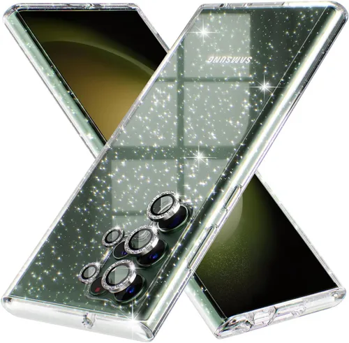 Miniatura 8 de KIOMY Funda transparente con purpurina para Samsung Galaxy S23 Ultra 5G con protector de lente de cámara con brillo de diamante, diseño híbrido