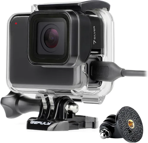 GEPULY Carcasa de esqueleto para GoPro Hero 7 Plateado/Blanco - USB Pass a través de lado abierto para grabación prolongada/Accesorios de protección