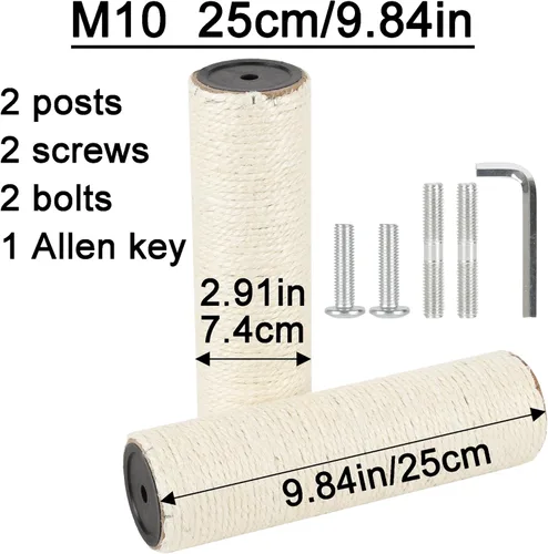 Miniatura 2 de Poste rascador de árbol para gatos de 2.9 in de diámetro, piezas de poste de sisal de repuesto para torre de gato (M10, 9,84 pulgadas/9.8 in)