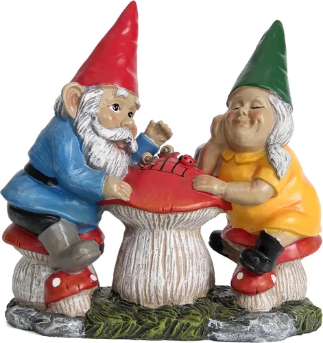 Estatua de gnomo de jardín para decoración al aire libre, figura de gnomo de pareja en seta para exterior, jardín, señor y señora, gnomo jugando