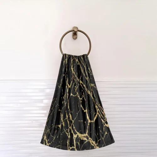 Miniatura 6 de Bardic Juego de 2 toallas de mano de mármol negro y dorado, textura de mármol, suaves y altamente absorbentes, toalla de cara para baño, cocina