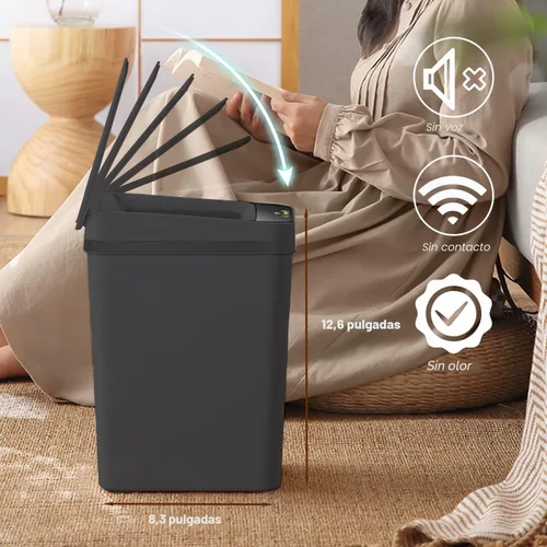 Miniatura 7 de Yatmung - Cubo de basura sin contacto para baño, cubo de basura inteligente de 2.5 galones con sensor de movimiento, papelera delgada con tapa