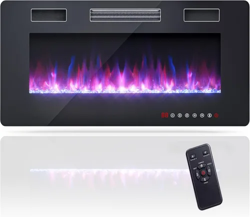 RELAX4LIFE Chimeneas eléctricas empotradas y montadas en la pared de 36 pulgadas, insertos de chimenea eléctrica con control remoto, temporizador de