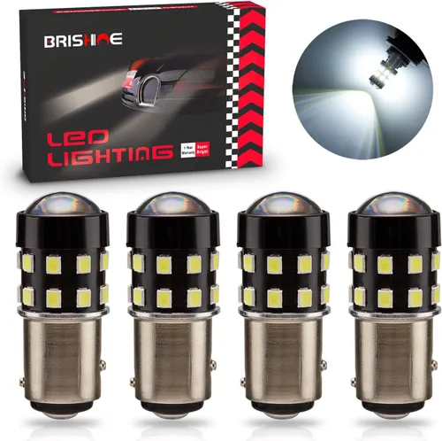 Miniatura 10 de Bombillas LED BAY15D superbrillantes 1157 2057 2357 7528 BAY15D rojo brillante 9-30V sin polaridad 24-SMD chipsets LED con proyector para luces