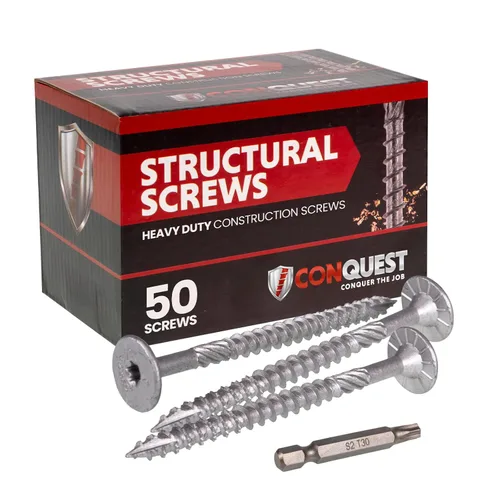 Miniatura 8 de Conquest Tornillos estructurales para madera, 0.275 x 14 pulgadas, certificados ICC, tornillos de cabeza plana autorroscantes T30 Star Drive