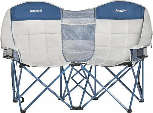 Miniatura 13 de SUNNYFEEL Silla de Camping Doblada Doble, Silla Loveseat Sobredimensionada, Silla de Césped Portátil/Plegable Resistente con Almacenamiento